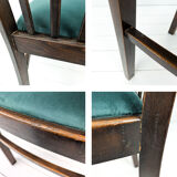 Lot de 4 chaises vintage bois brun, assise verte, style années 50