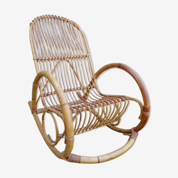 Rocking-chair  en rotin et bambou des années 60/70