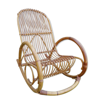 Rocking-chair in rattan and bamboo from the 60/70