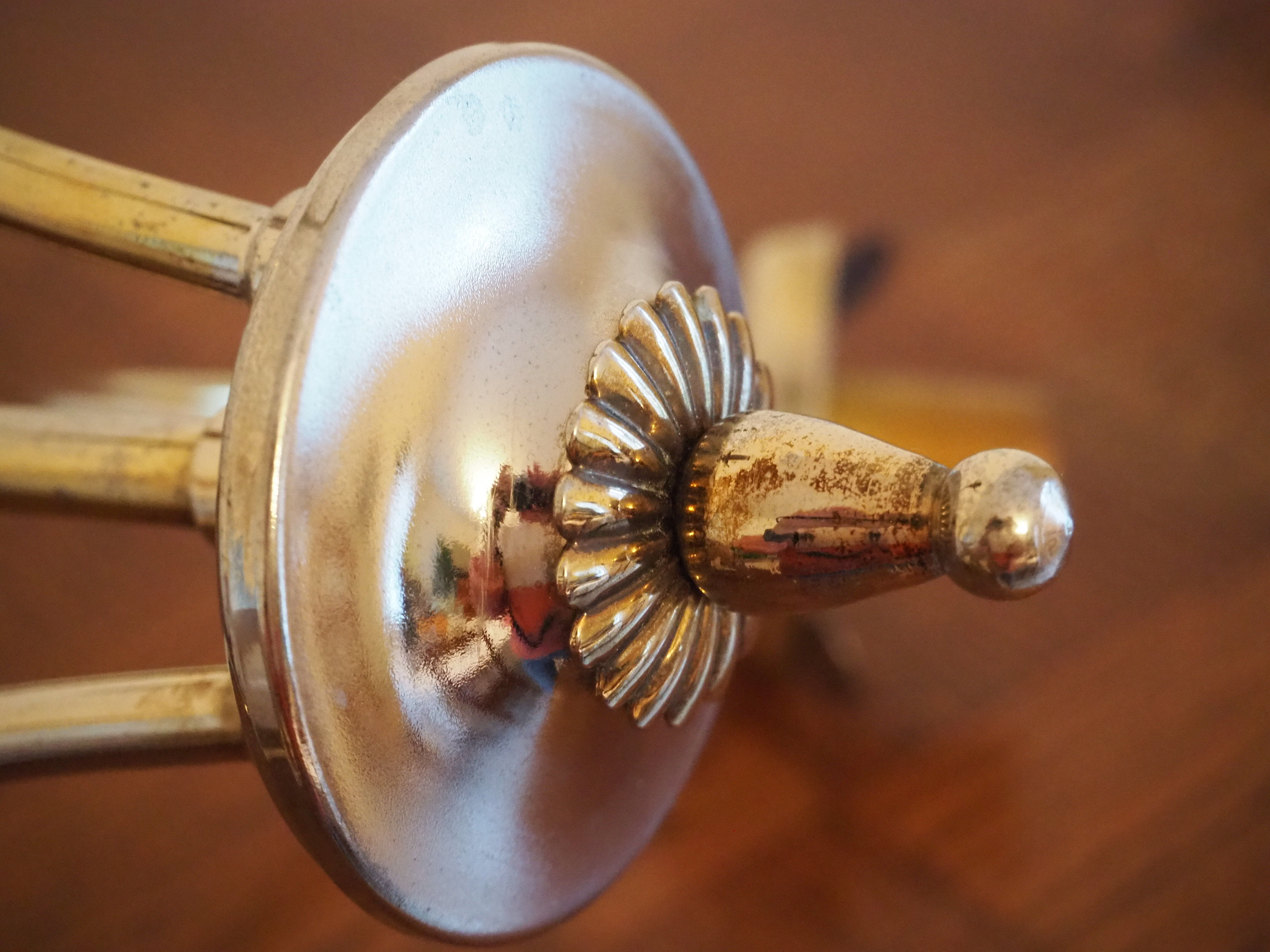 3-light pendant light in brass and white glass globe from the 1950s-1960s