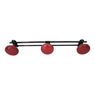 Vintage black and red coat rack with 3 hooks from the 1960s.