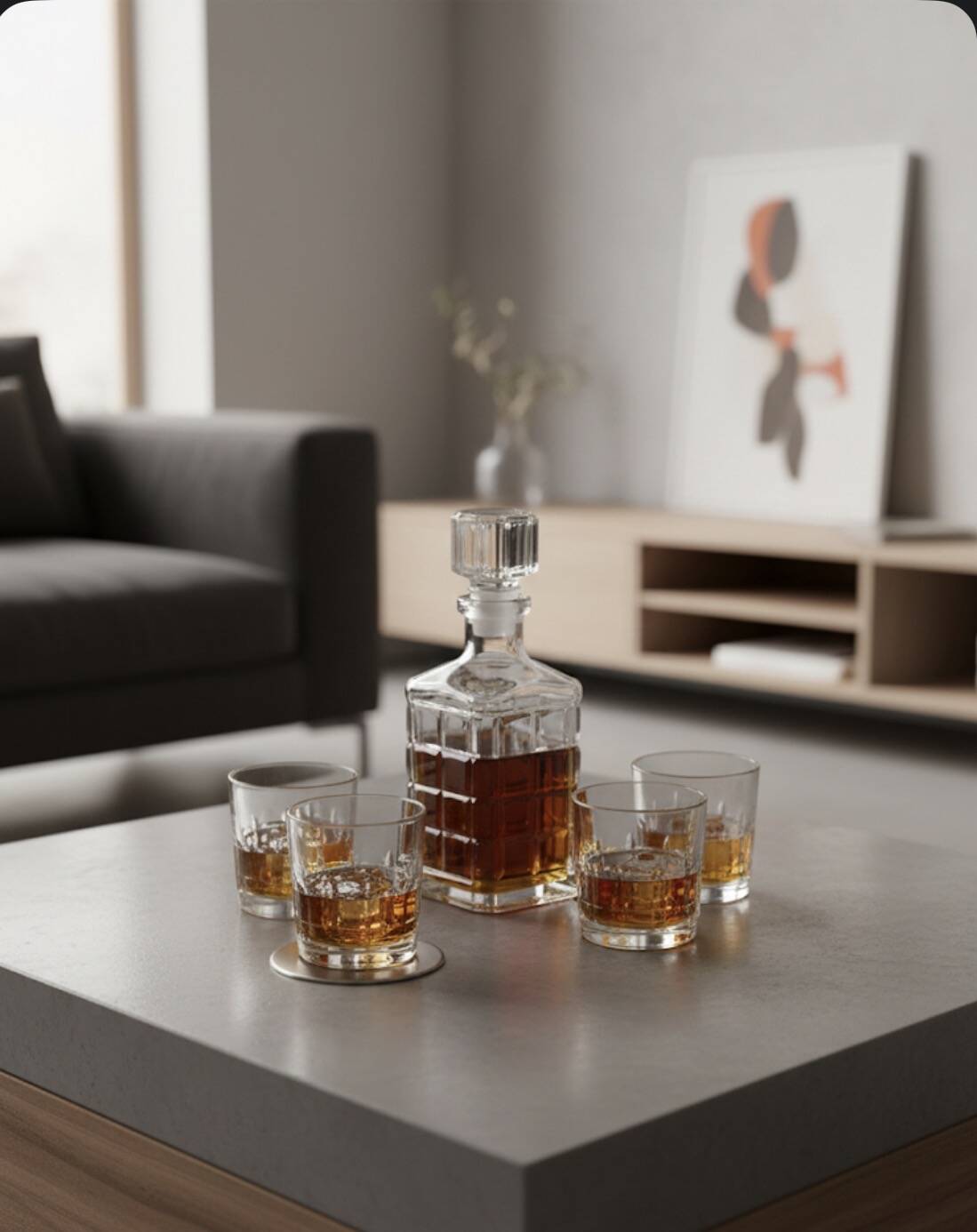 Luminarc Quadrille whisky service: decanter & 6 glasses from the 1970s.