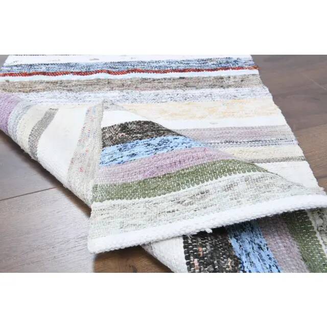 Vintage Turkish Hand-Knotted Wool Cotton White Kilim Runner Rug 60x196