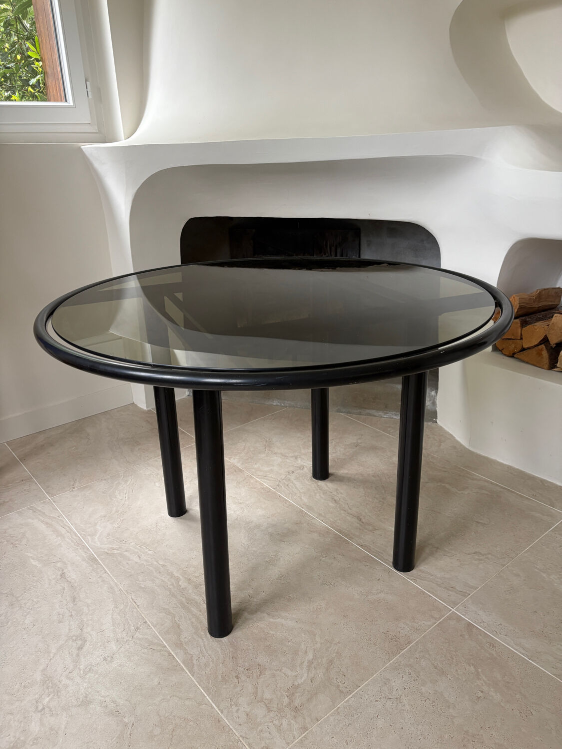 Table ronde verre et métal