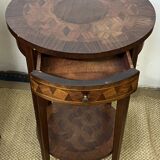Pedestal table / Round seat in wood marquetry
