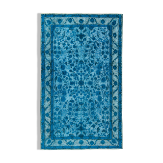 Handmade hi-low pile oriental 1980s 150 cm x 247 cm turquoise rug