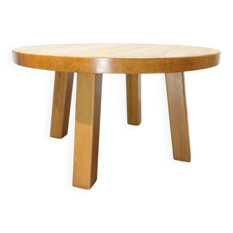 Table à manger brutaliste en chêne massif, modèle rond.