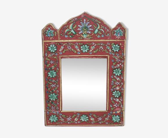 Miroir fixe sous verre decor floral perse orient XXe rouge | Selency