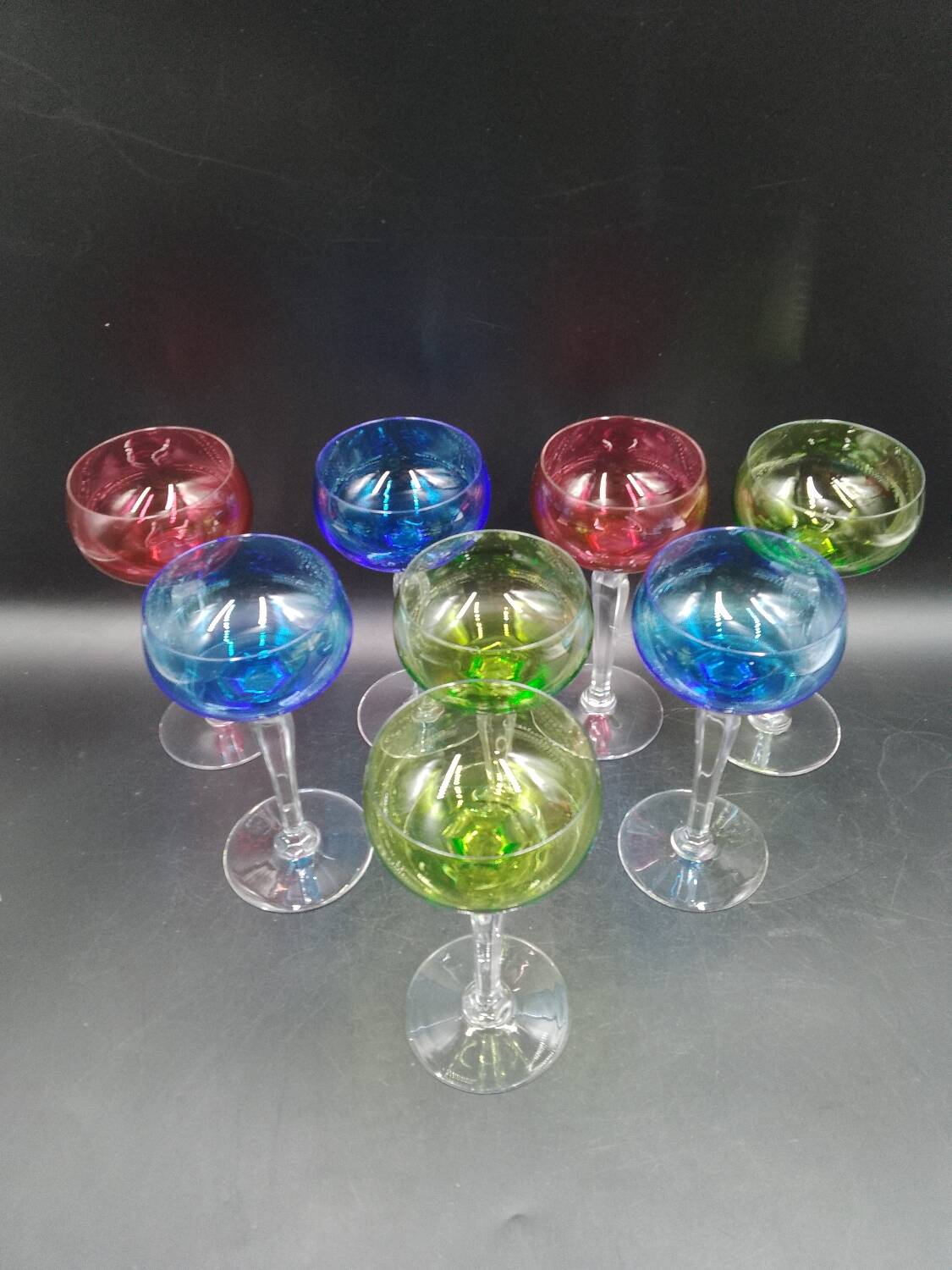 Set of 8 Roemer wine glasses in colored crystal Val Saint Lambert Mod "Saumur"