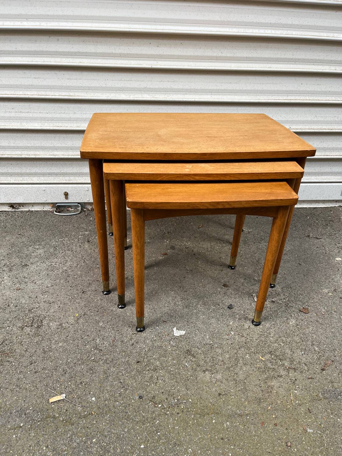 3 wooden nesting tables, 50s-60s