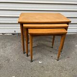 3 wooden nesting tables, 50s-60s