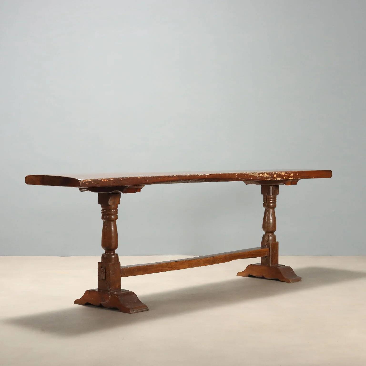 Antique walnut table with curved legs, Italy, 20th century.