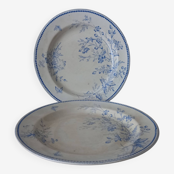 Plats anglais anciens, 2 grands plats ronds en terre de fer w.a.a. & co « floribel » (1875-85)