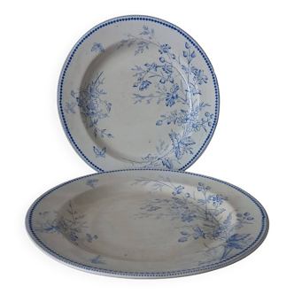 Old English dishes, 2 large round ironware dishes waa & co “floribel” (1875-85)