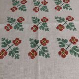 Vintage linen tablecloth and napkins acrylic embroidery 147 X 160 cm