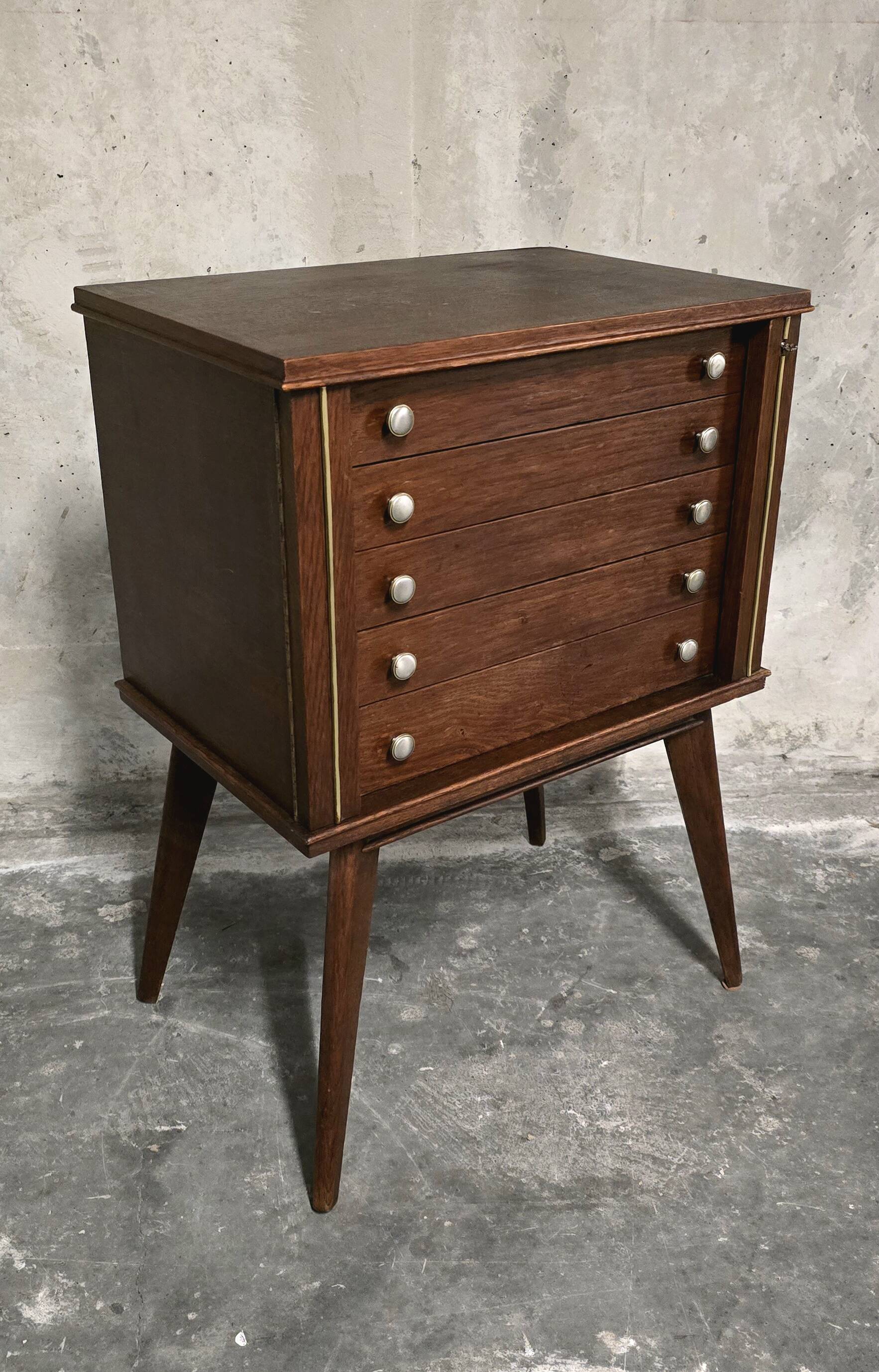 Empty silverware cabinet / vintage cutlery cabinet on tapered legs – year