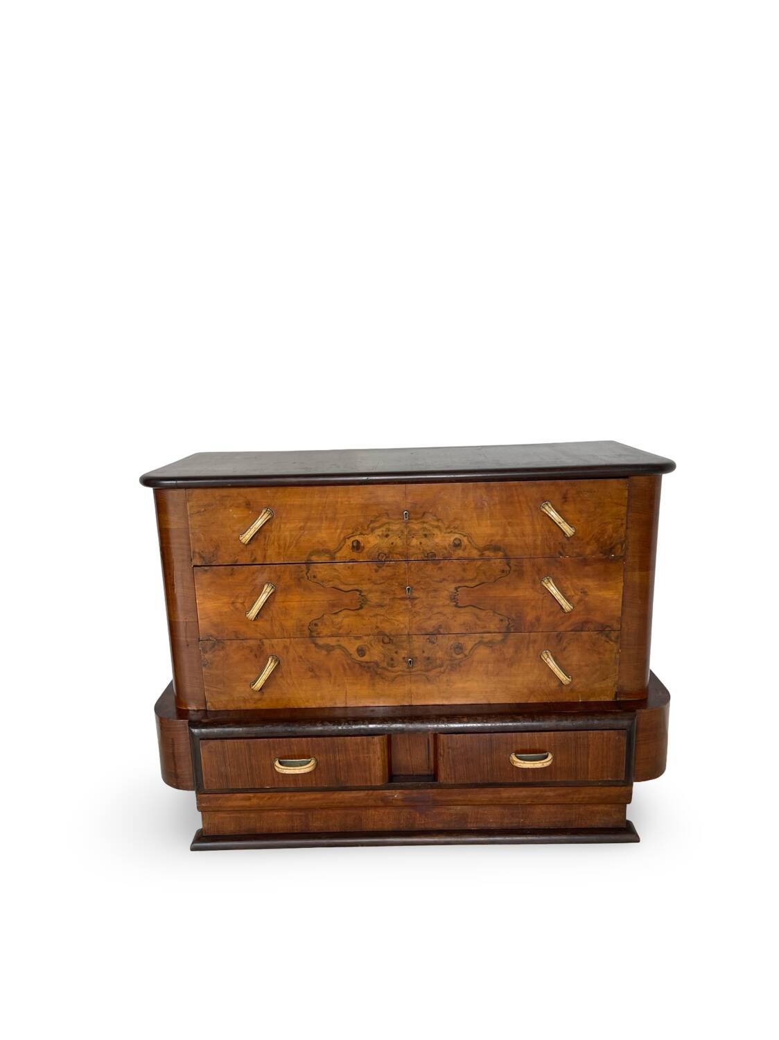 Commode italienne Art déco en ronce de noyer, années 1920