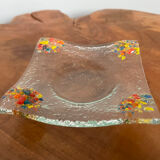 Supports ou assiettes de bougies chauffe-plat en verre d'art, verre fondu aux couleurs vives de l'arc-en-ciel