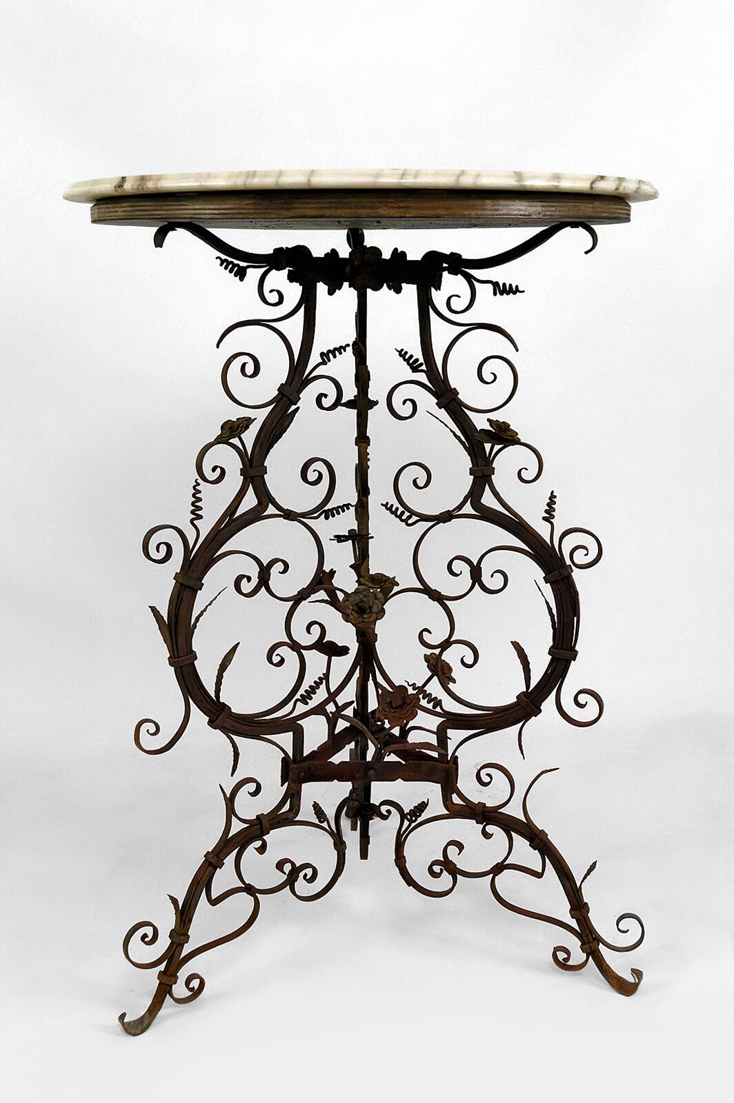 Wrought iron pedestal table and marble top, Venice, Italy, 17th century