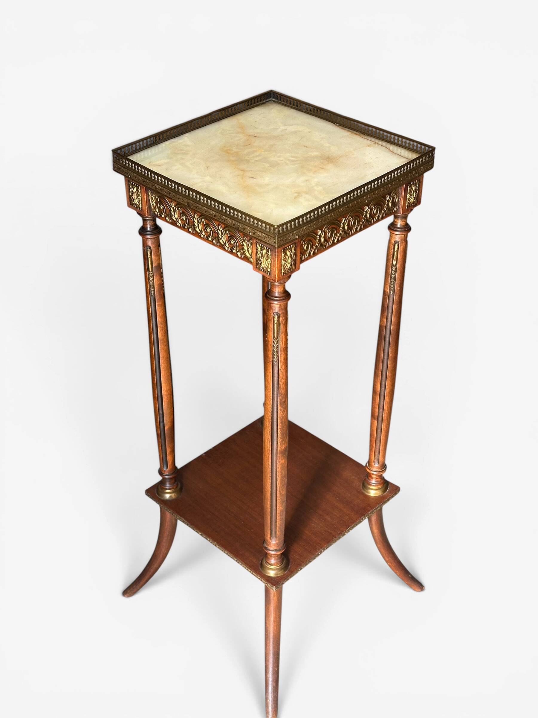 Mahogany, marble and bronze side table / guéridon in Louis XVI style.