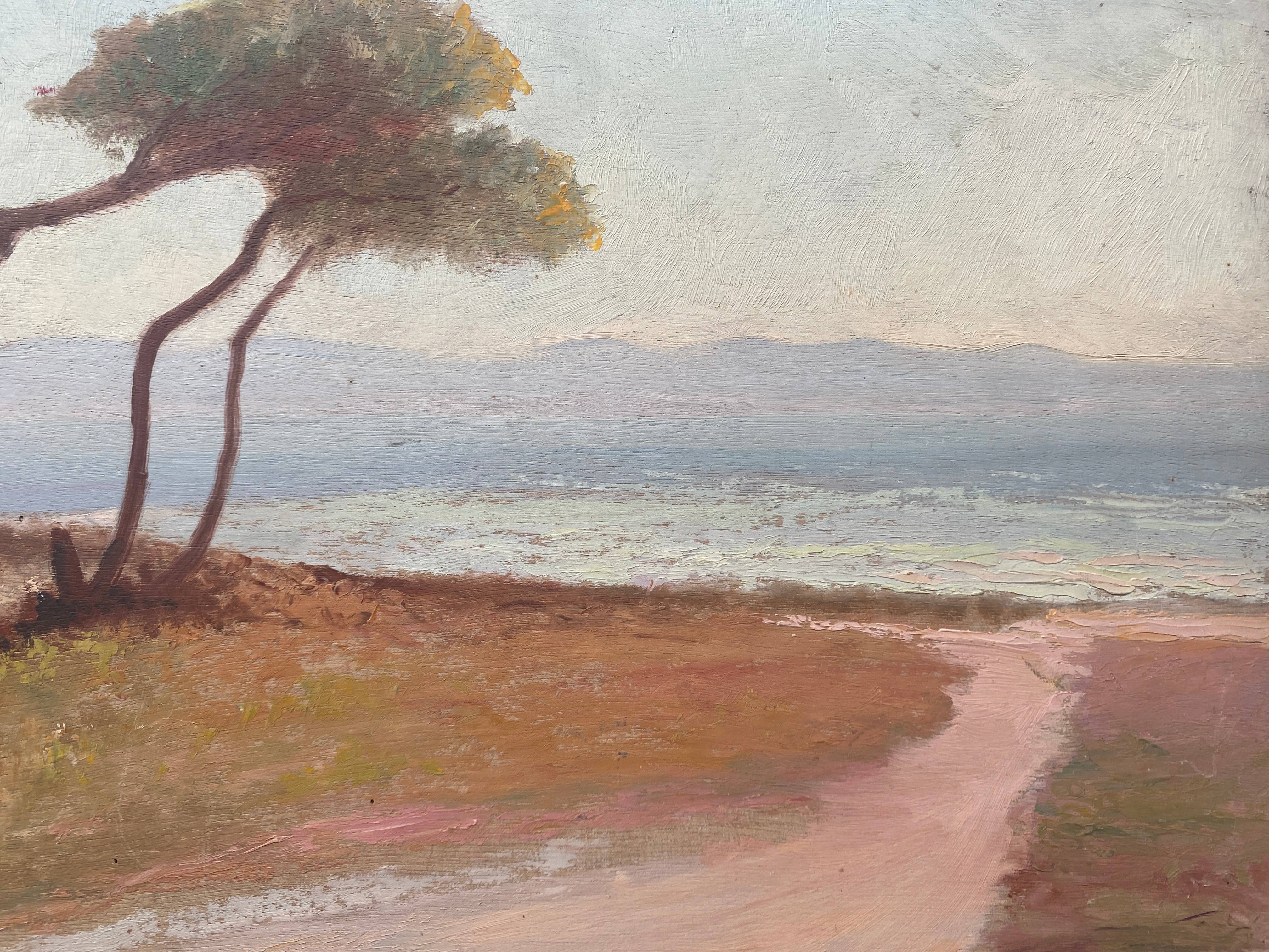 Painting bifacial view orientalist and mediterranean landscape signed mid-XX°