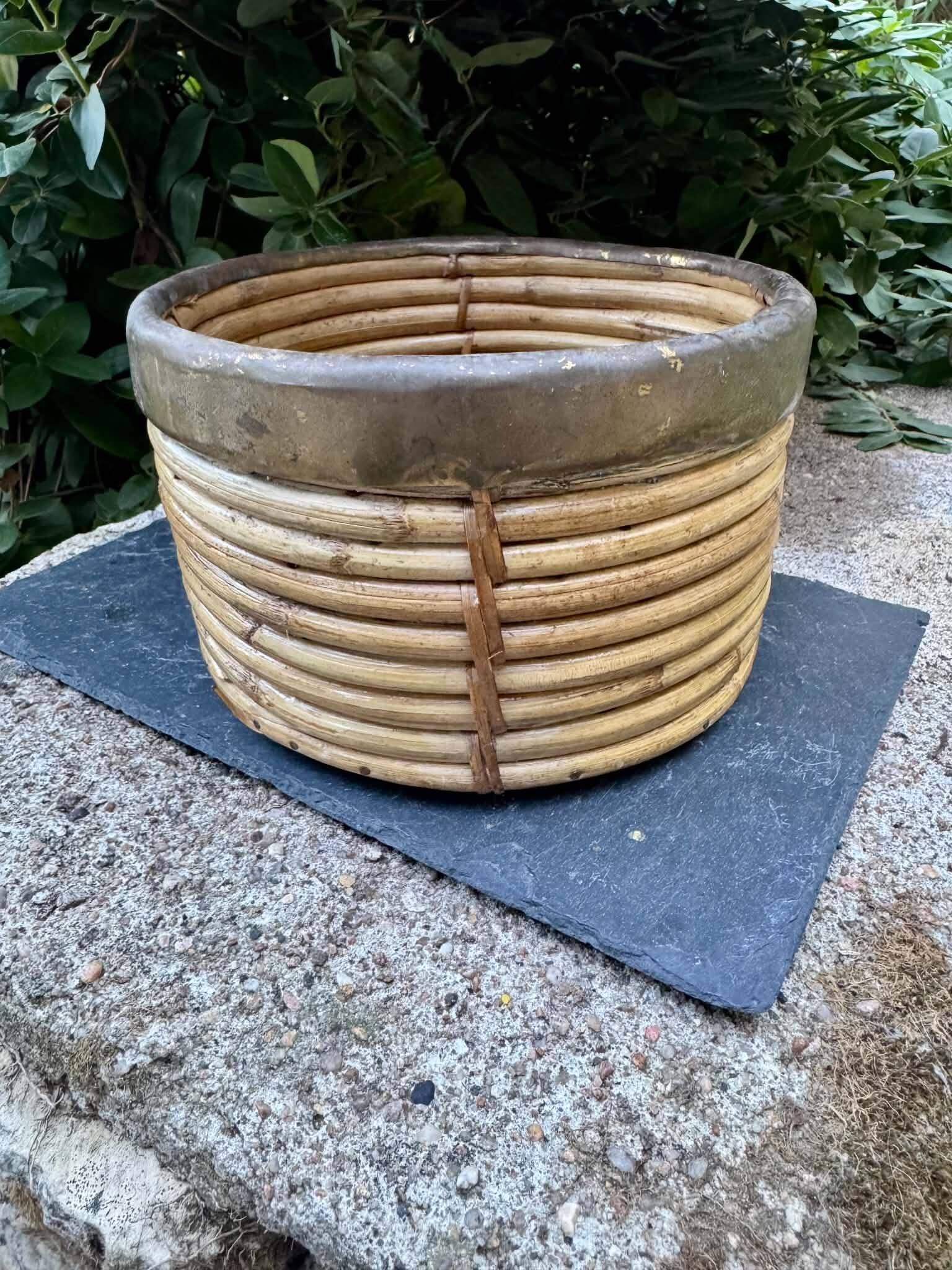 Gabriella Crespi brass rattan basket 1960s Italy