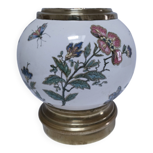 vase boule faïence laiton - fleurs