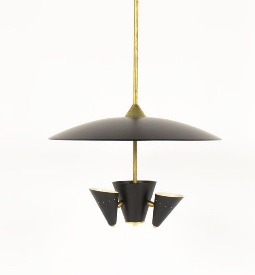 Pair of Italian chandeliers in brass and metal lacquered black