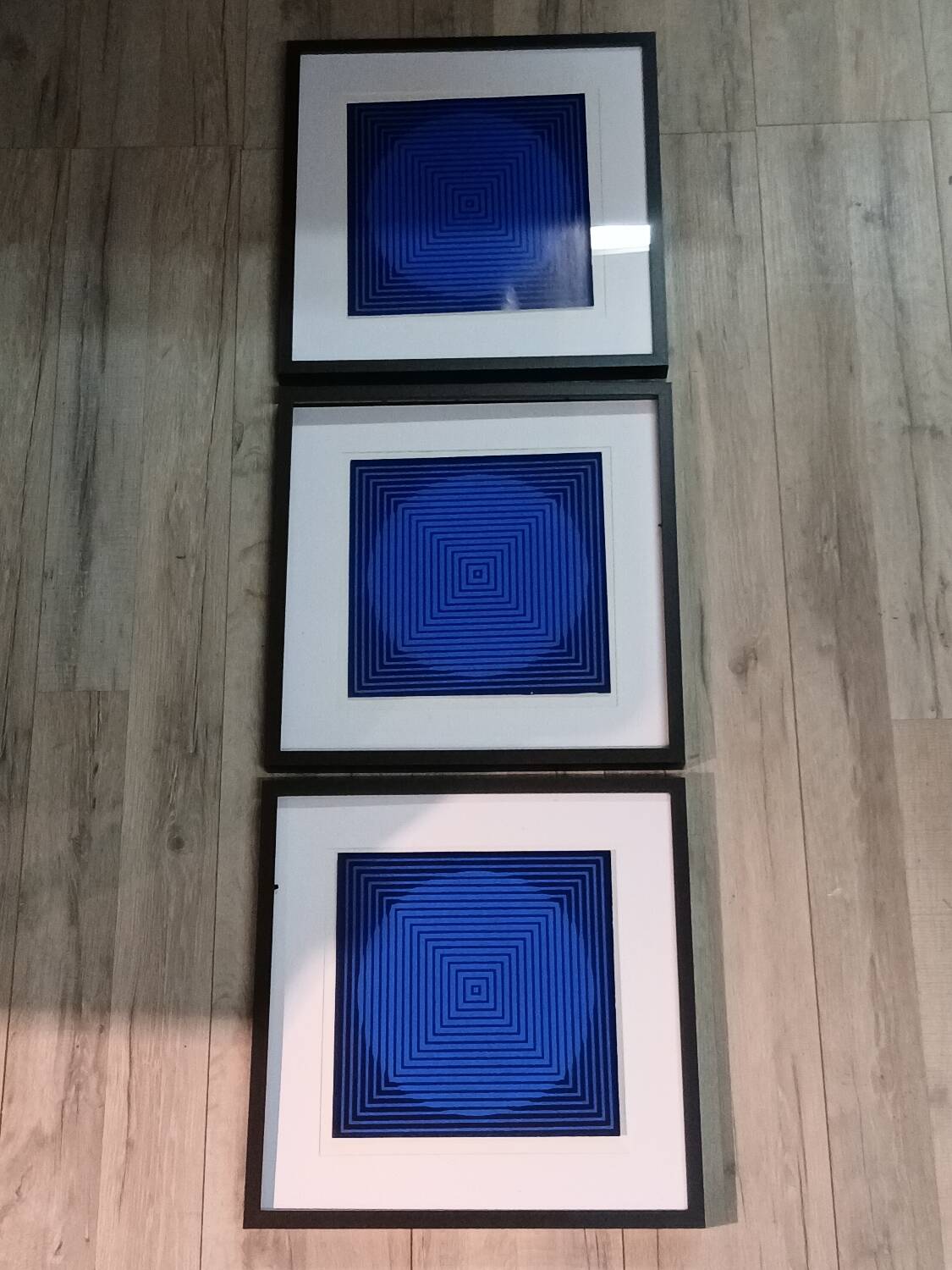 Optical Art Triptych - 3 Vintage Paintings - Victor Vasarely - Frames
