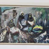 Original Swedish Mid-Century Oil on Canvas "Figures" by Erik Loo(1914-2004) - Vintage & Framed