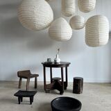 Suspension in rattan and natural japanese linen in the shape of a drop