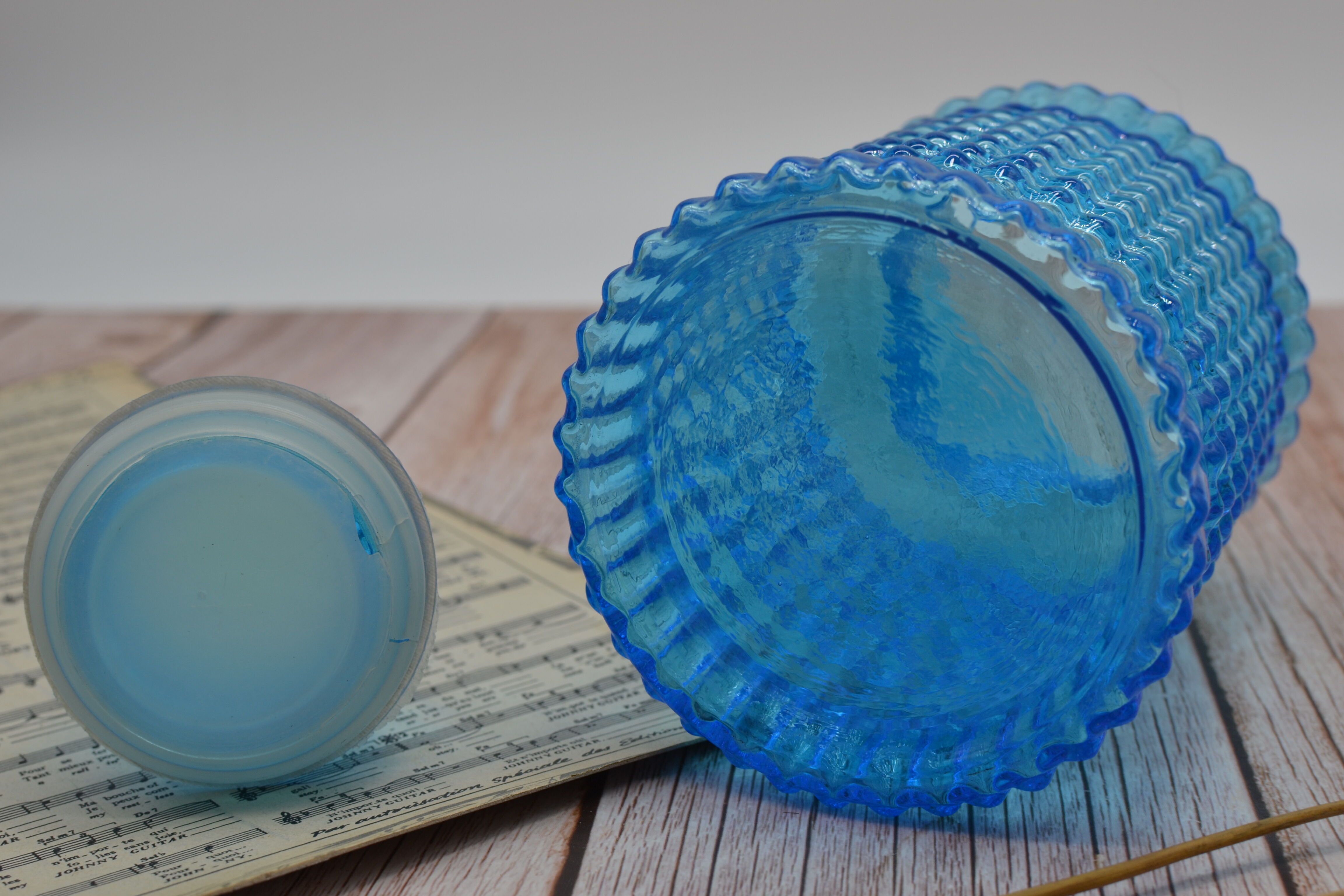 Vintage blue jar with relief