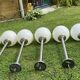 Suite de 6 suspensions tube inox et globe verre opalin style Art déco