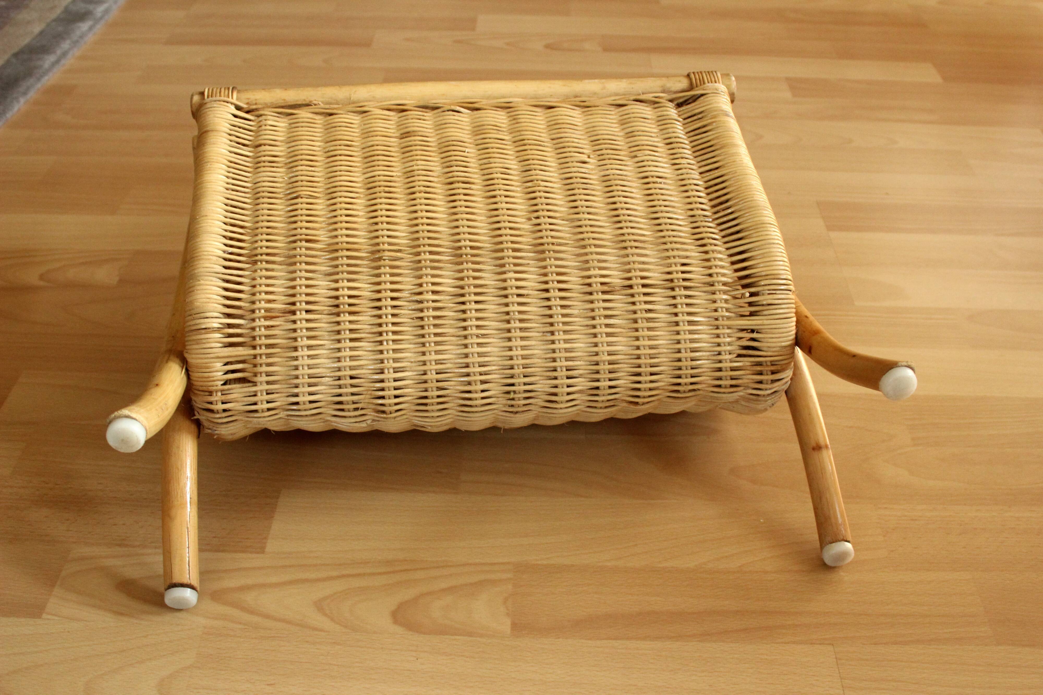 Magazine rack made of bamboo, rattan and wood, vintage from the 70s