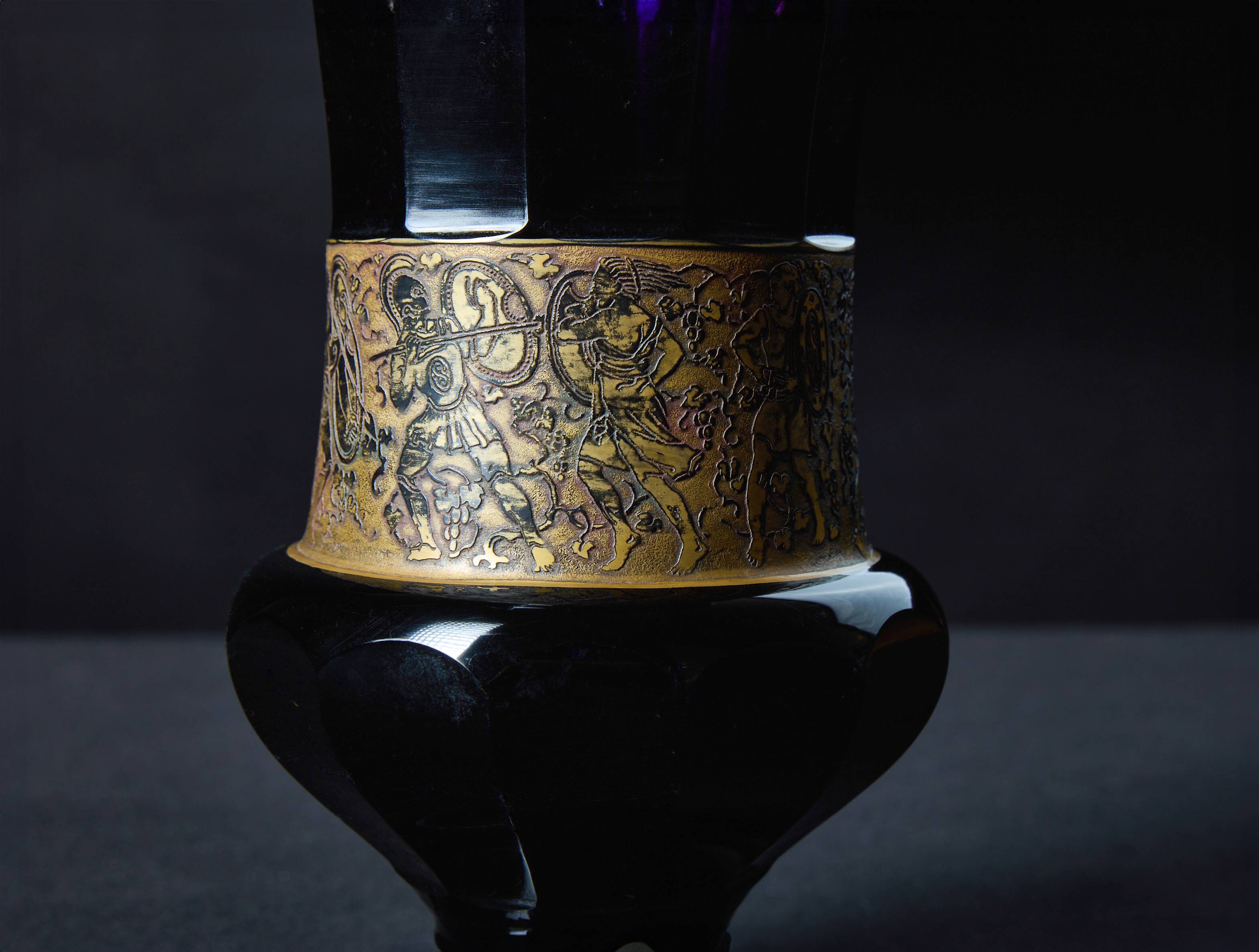 Antique vase signed Moser Karlsbad – Amethyst glass & Art Deco gold frieze