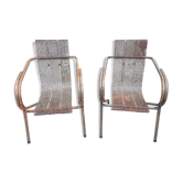 Pair of perforated metal armchairs by René Malaval 1950