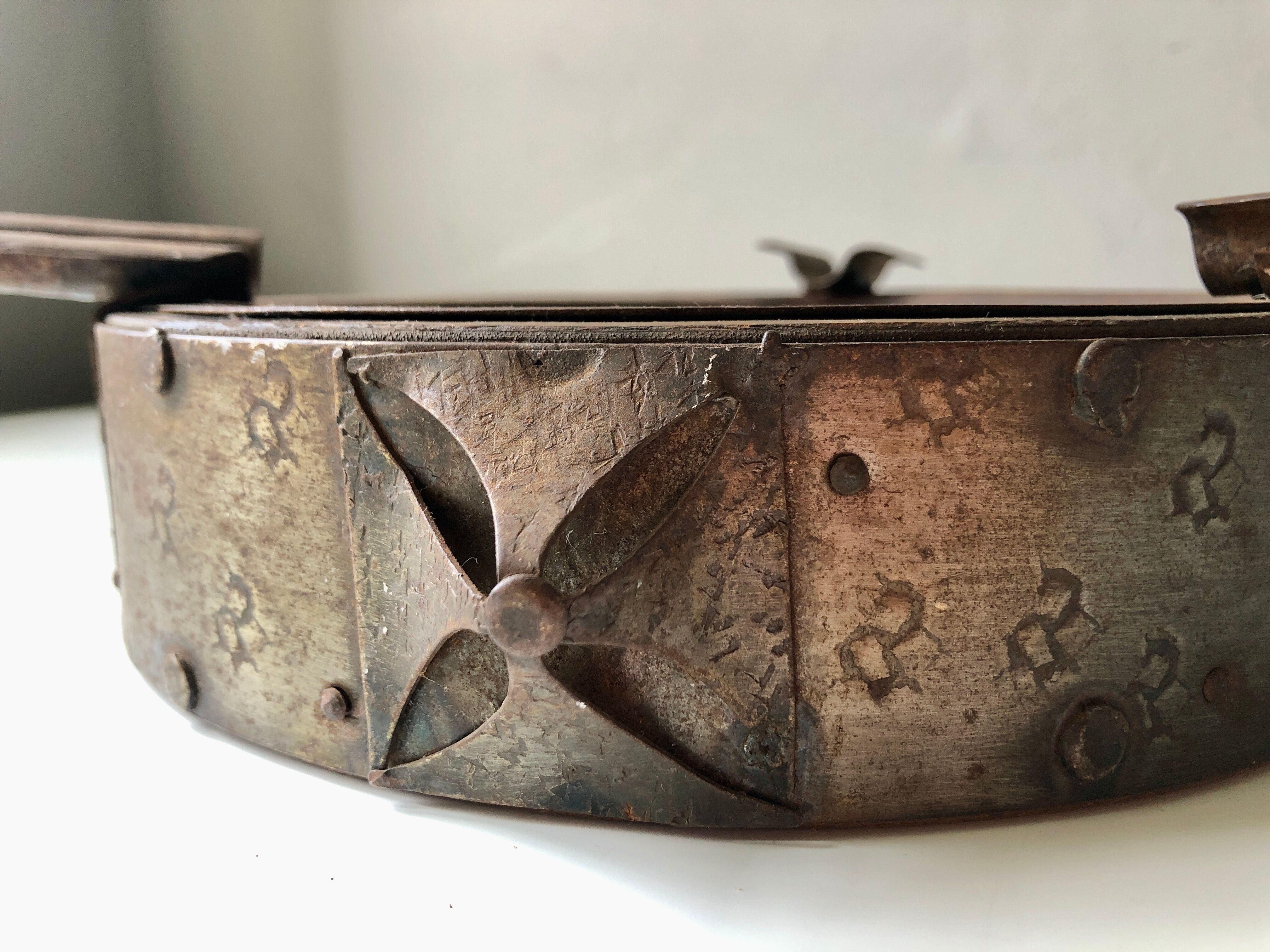 Wrought iron and wood ashtray, Brutalist style, 23rd century