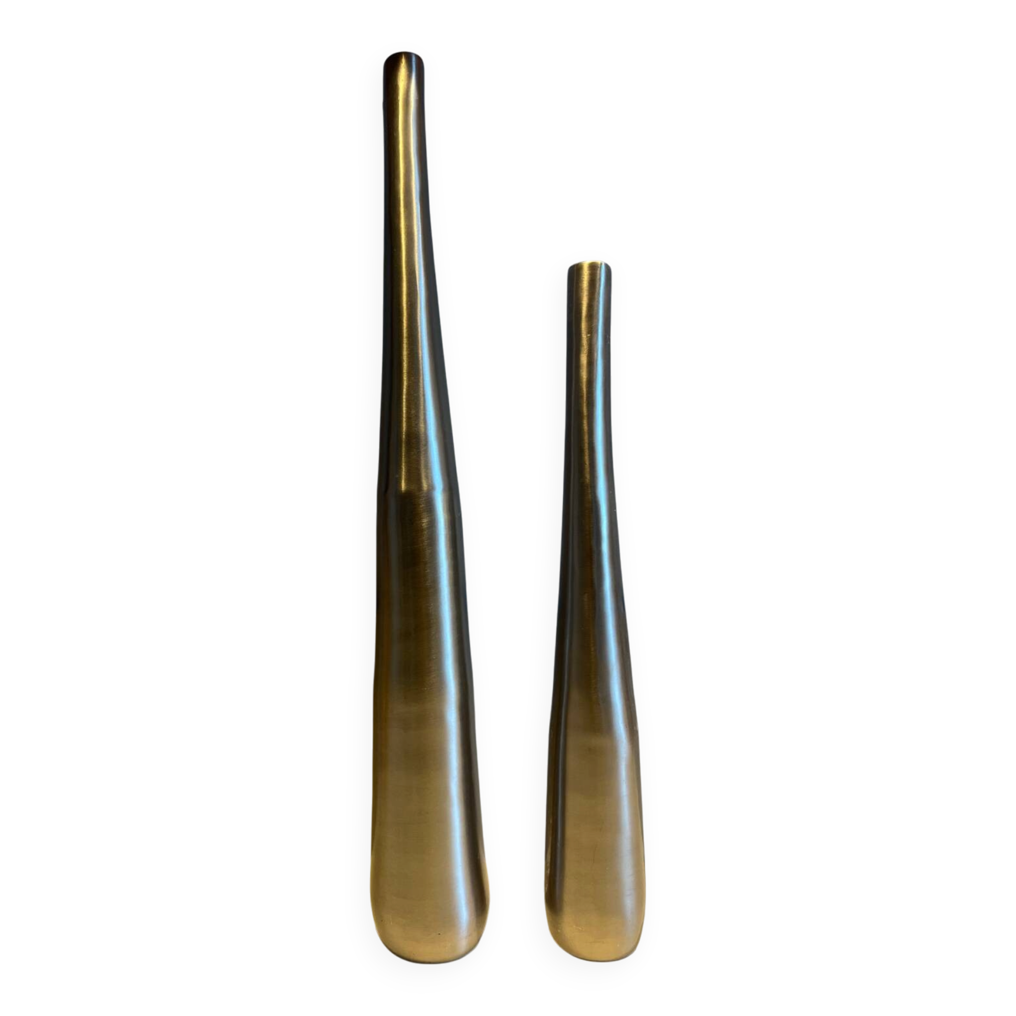 Dyptic vase in brushed chrome metal for single flowers.