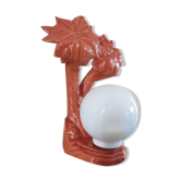 Lamp " palm " ceramic pink salmon and opaline ball white 70s 80s