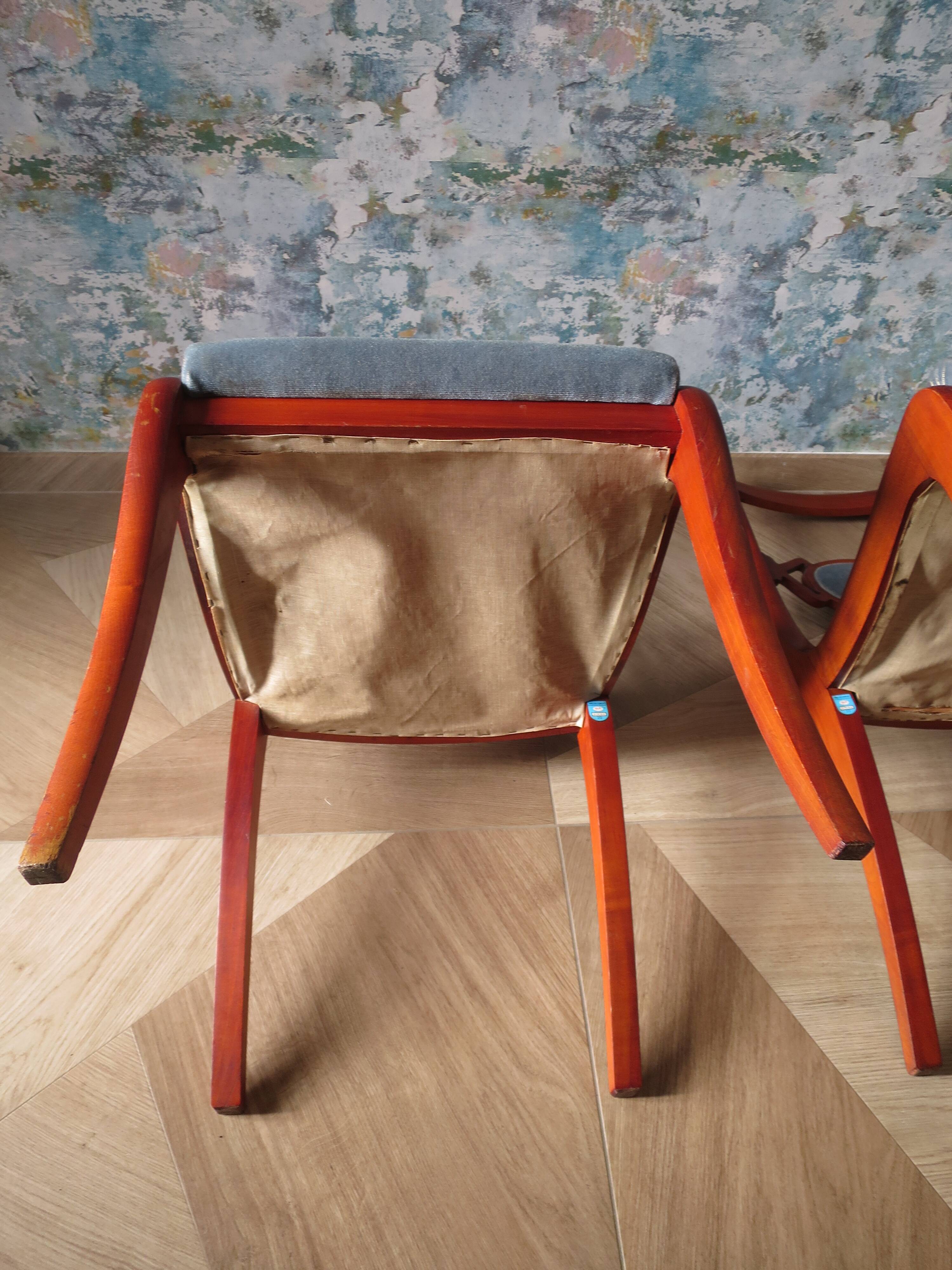 Rare - Set of 4 Louis Philippe/restoration style chairs with medallion - Colour blue / cherry wood