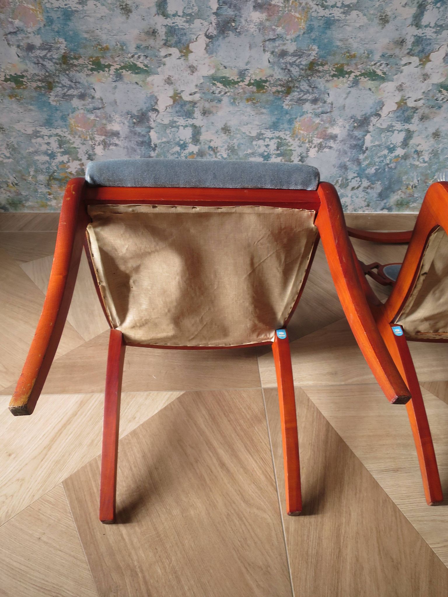 Rare - Set of 4 Louis Philippe/restoration style chairs with medallion - Colour blue / cherry wood