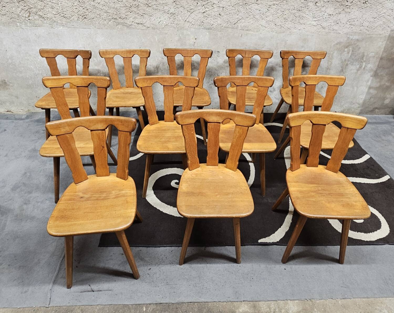 12 wooden bistro chairs, 1970