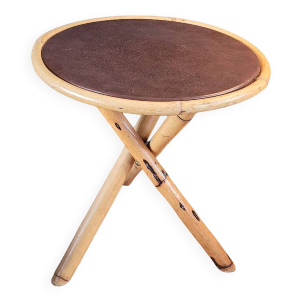 Table d'appoint vintage, bout de canapé avec plateau en simili