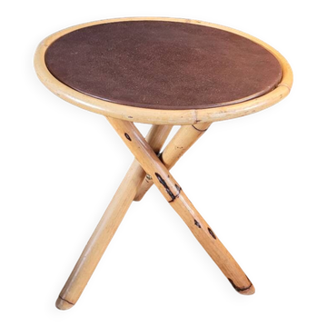 Vintage side table, end table with faux leather top