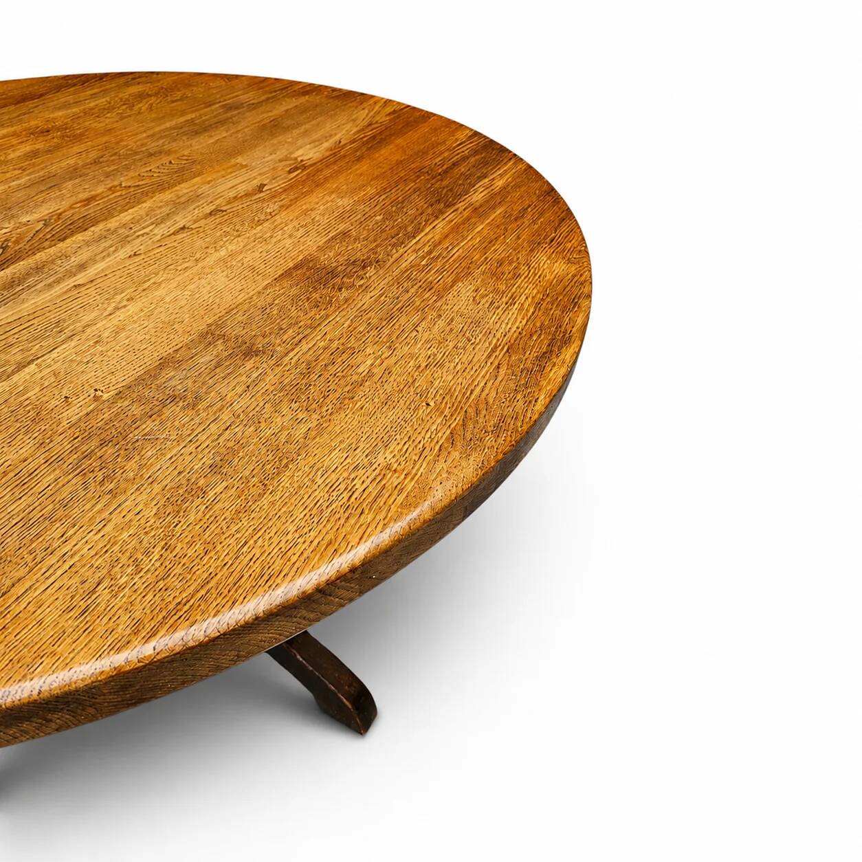 Solid oak dining table, also known as a monastery table, with a sturdy central pedestal, heavy-duty construction