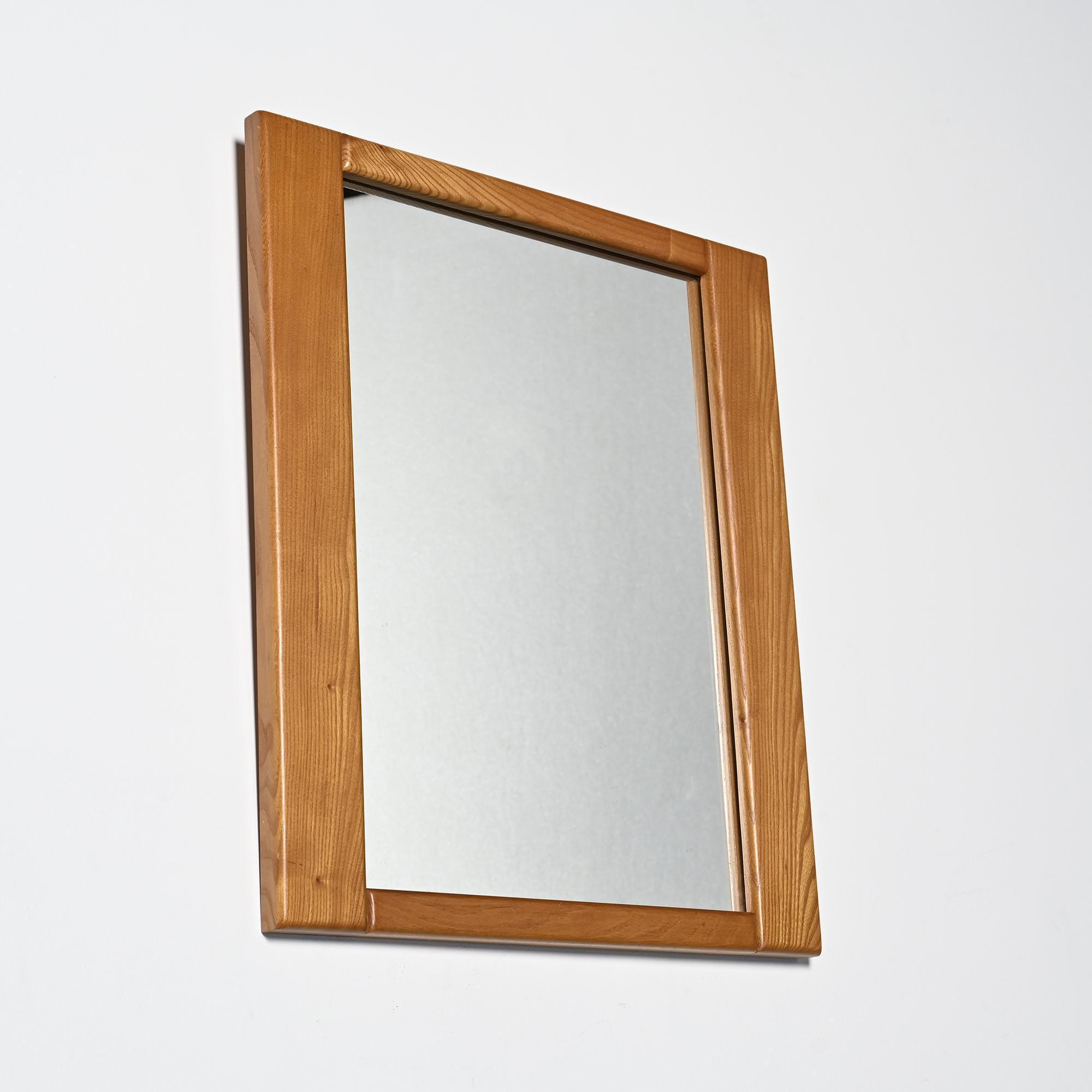 Mirror in elm by Maison Regain, France, circa 1970.