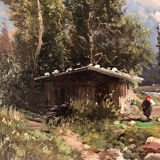 Emile Godchaux (1860-1938), signed mountain landscape oil on canvas, framed