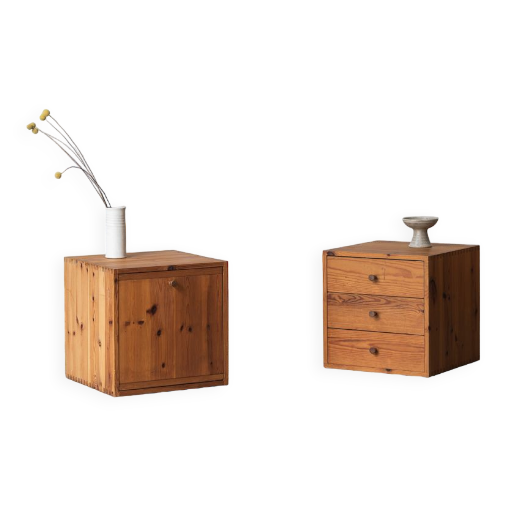 Set of 2 pine cube cabinets in the style of ate van apeldoorn, dutch design, 1960’s