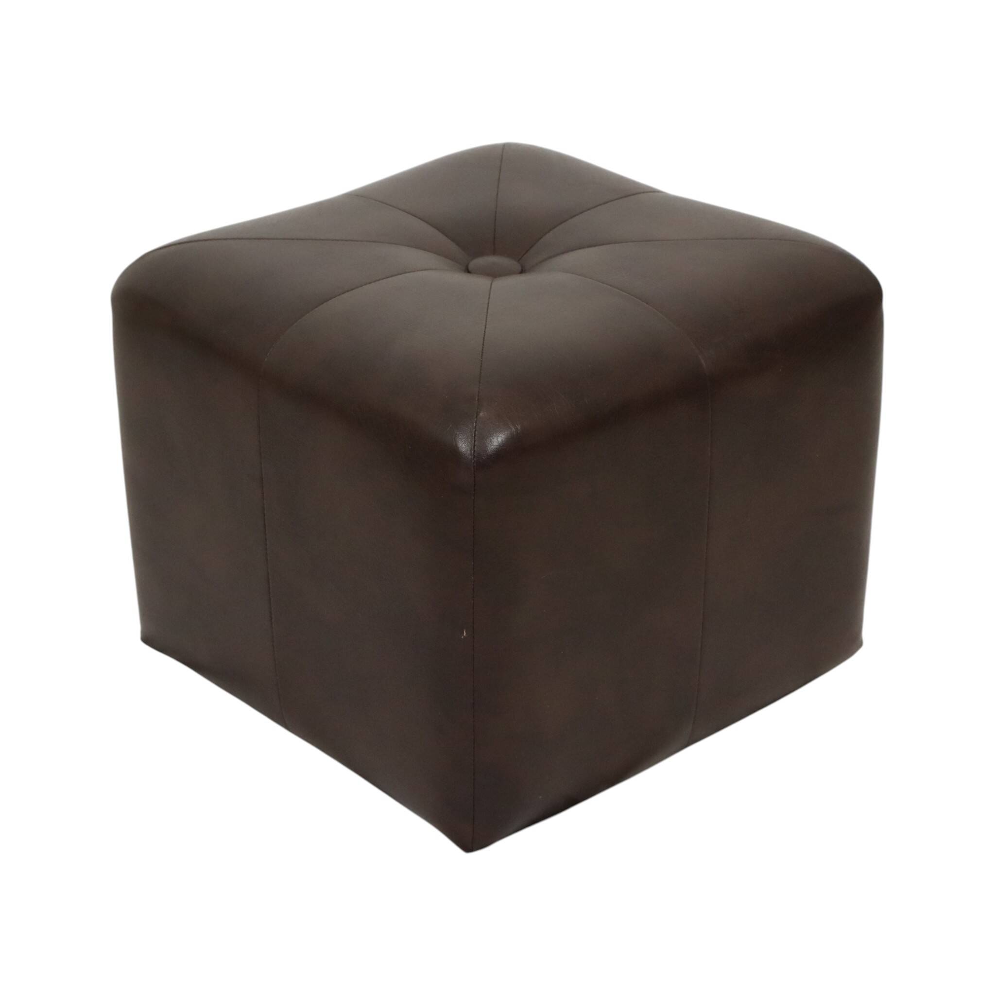 Vintage Square Pouf Brown Faux Leather Patchwork 40cm
