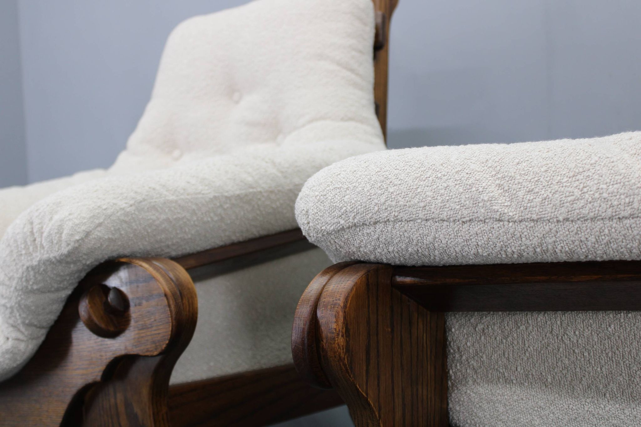 Pair of Brutalist oak armchairs, Czechoslovakia, 1970s